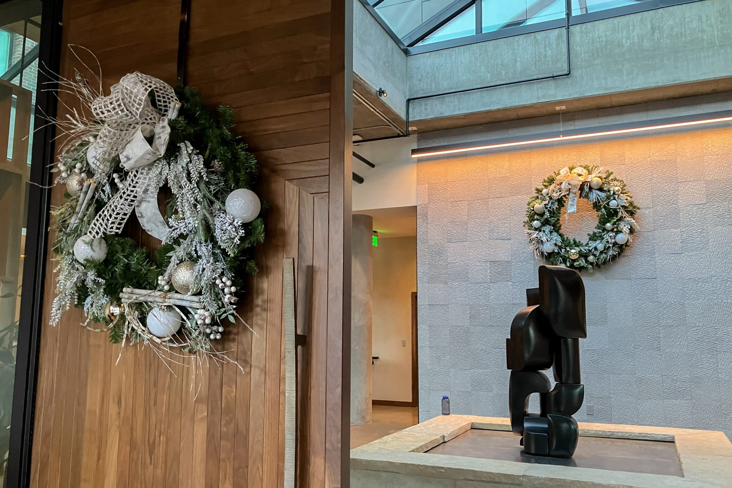 Festive entrance décor at a commercial property